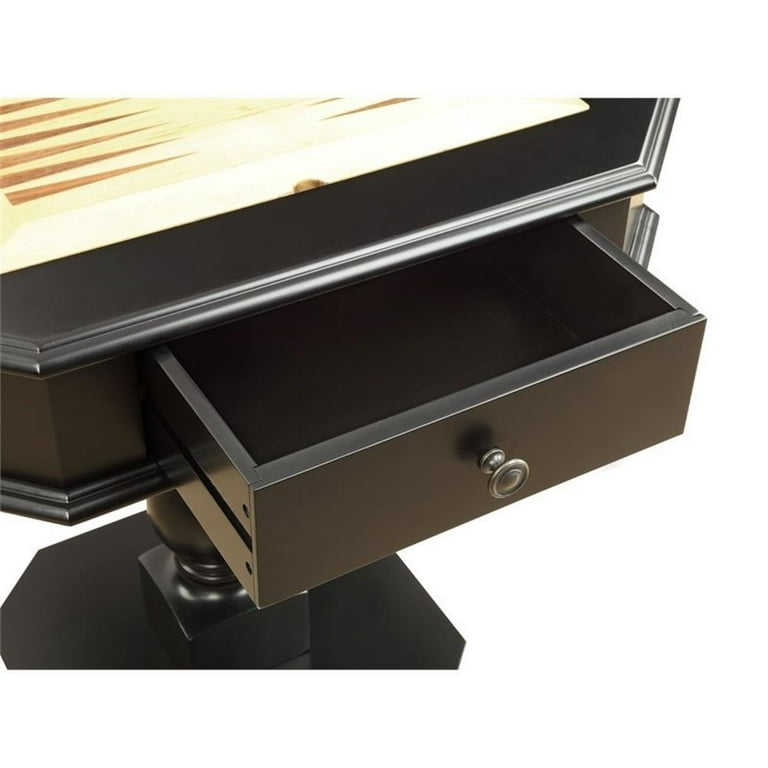 Bowery Hill Black Game Board Table With 2 Drawers - Chess, Checkers & Backgammon - 28x28x31 Inch