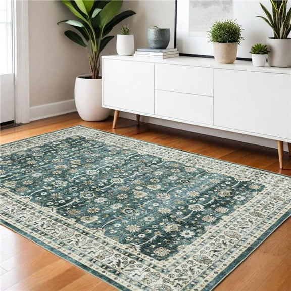 HomeRoots 574715 4 x 6 ft. Oriental Distressed Rectangle Area Rug, Teal & Ivory
