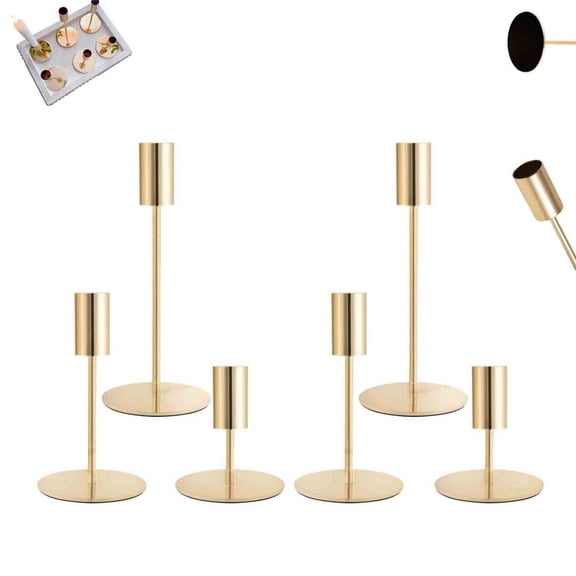 Modern Gold Candle Holders, candle holders, Minimalist Metal Candle Stands with Stable Base, Elegant Décor for Dining, Living Room, Weddings, and Special Occasions - 6 Pack