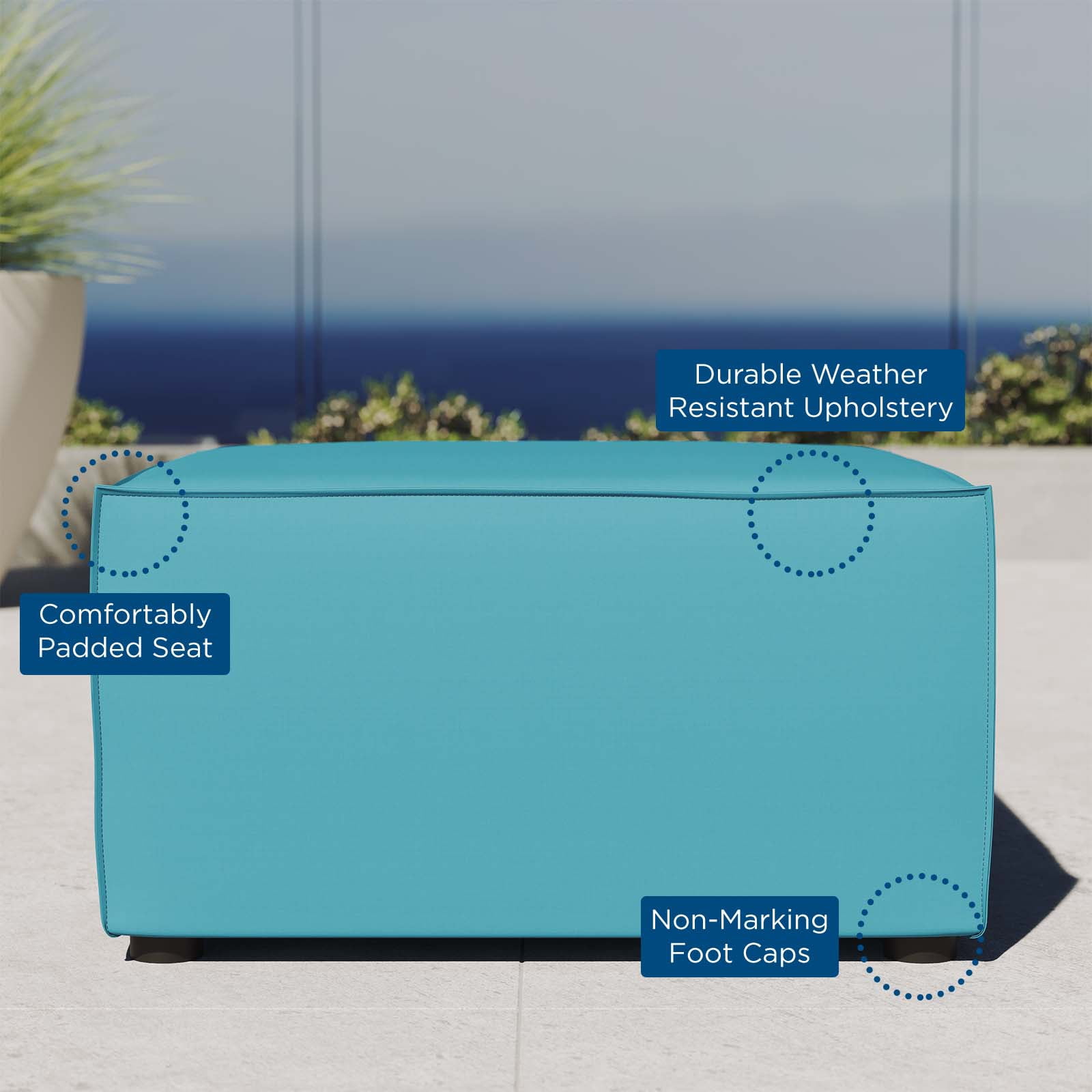 Modway Saybrook Fabric Upholstered Outdoor Patio Sofa Ottoman in Turquoise
