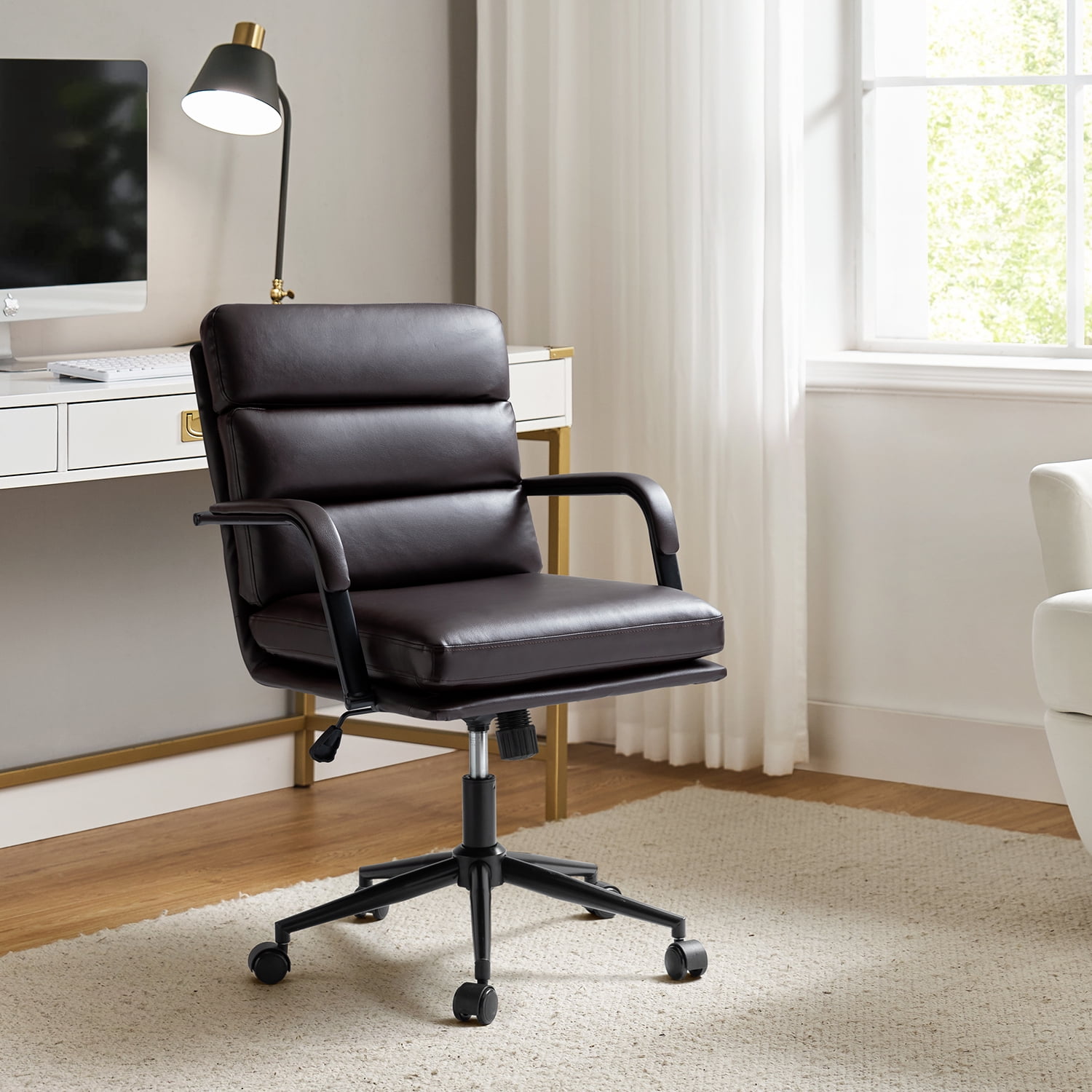 Ergonomic Office Chair Faux Leather Desk Chair Executive Swivel with High Back and Padded Cushion Brown