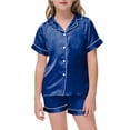 thumbnail image 2 of JUMEYU Girls Pajama Set Pajamas Pjs Shorts Sets Kids 2 Piece Button Down Shorts Set Cute Print Lounge Sleepwear Size 6-7 (Blue,6-7 Years), 2 of 4