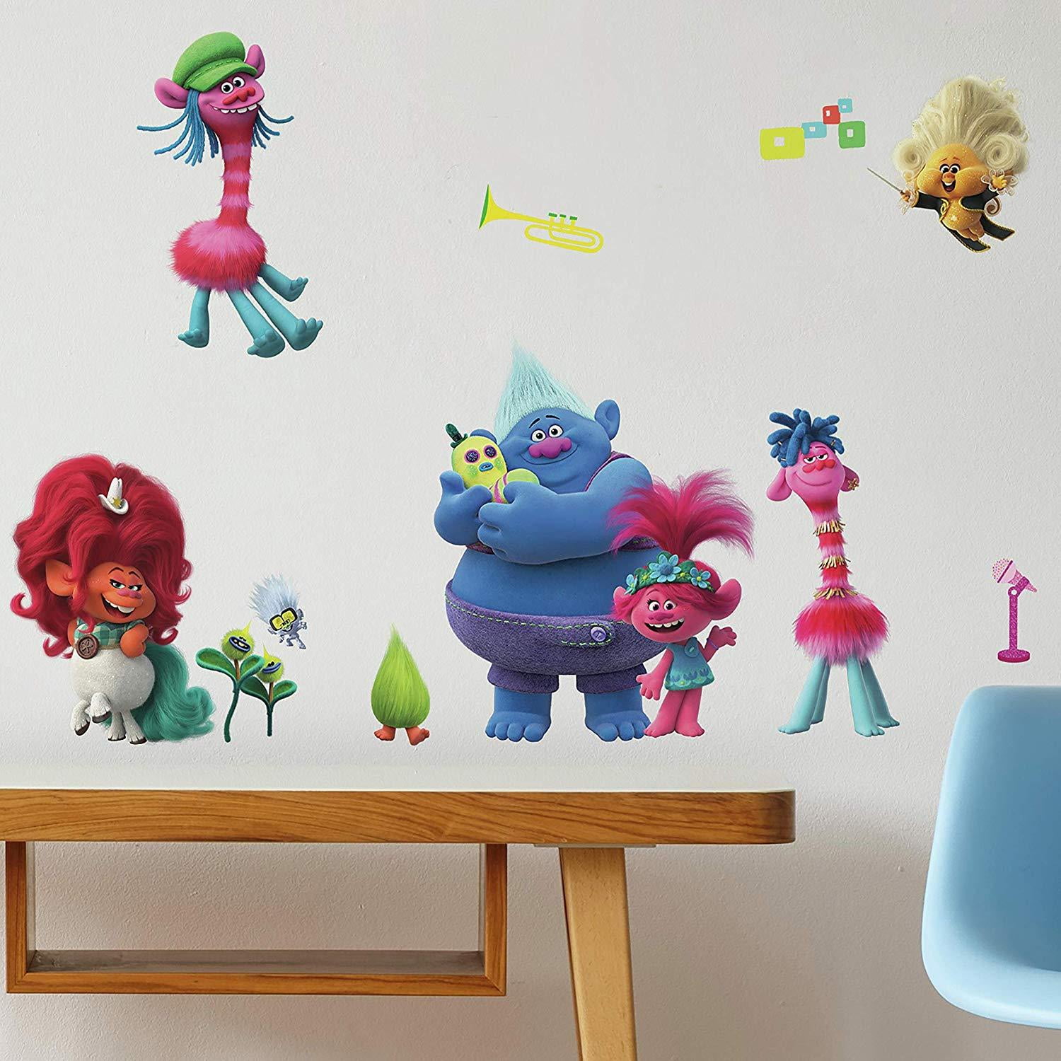 Details about   Roommates TROLLS MOVIE 24 Glittery Decals Poppy Branch Bergens Wall Stickers New 