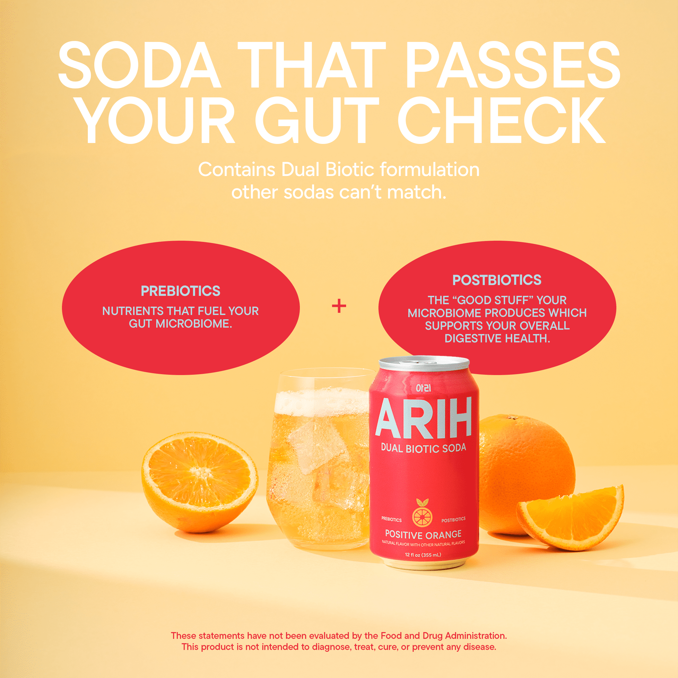 ARIH DUAL BIOTIC SODA オレンジ風味340ml1ケース24本 ARIH Dual Biotic Soda, Functional Prebiotic and Postbiotic Soda