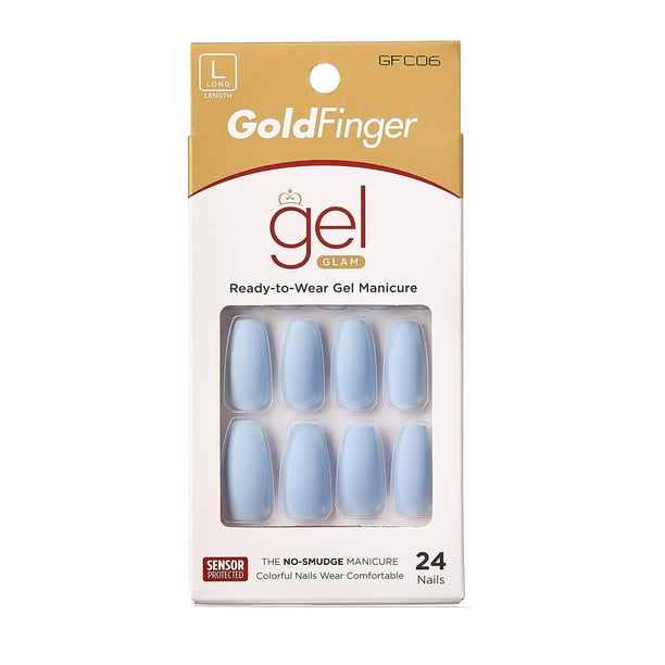 Uñas de manicura de gel de completa con dedos dorados de longitud larga