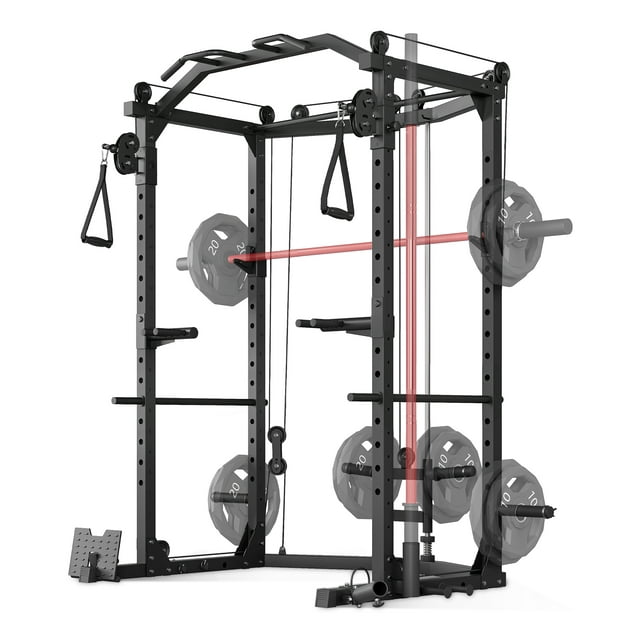 GloryStar Multi-Functional Power Cage with Cable Crossover, 1600lb Capacity Home Gym Squat Rack