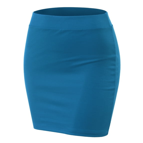 Doublju Women's Stretch Knit Bodycon Mini Skirt TURQUOISE 3XL Plus Size