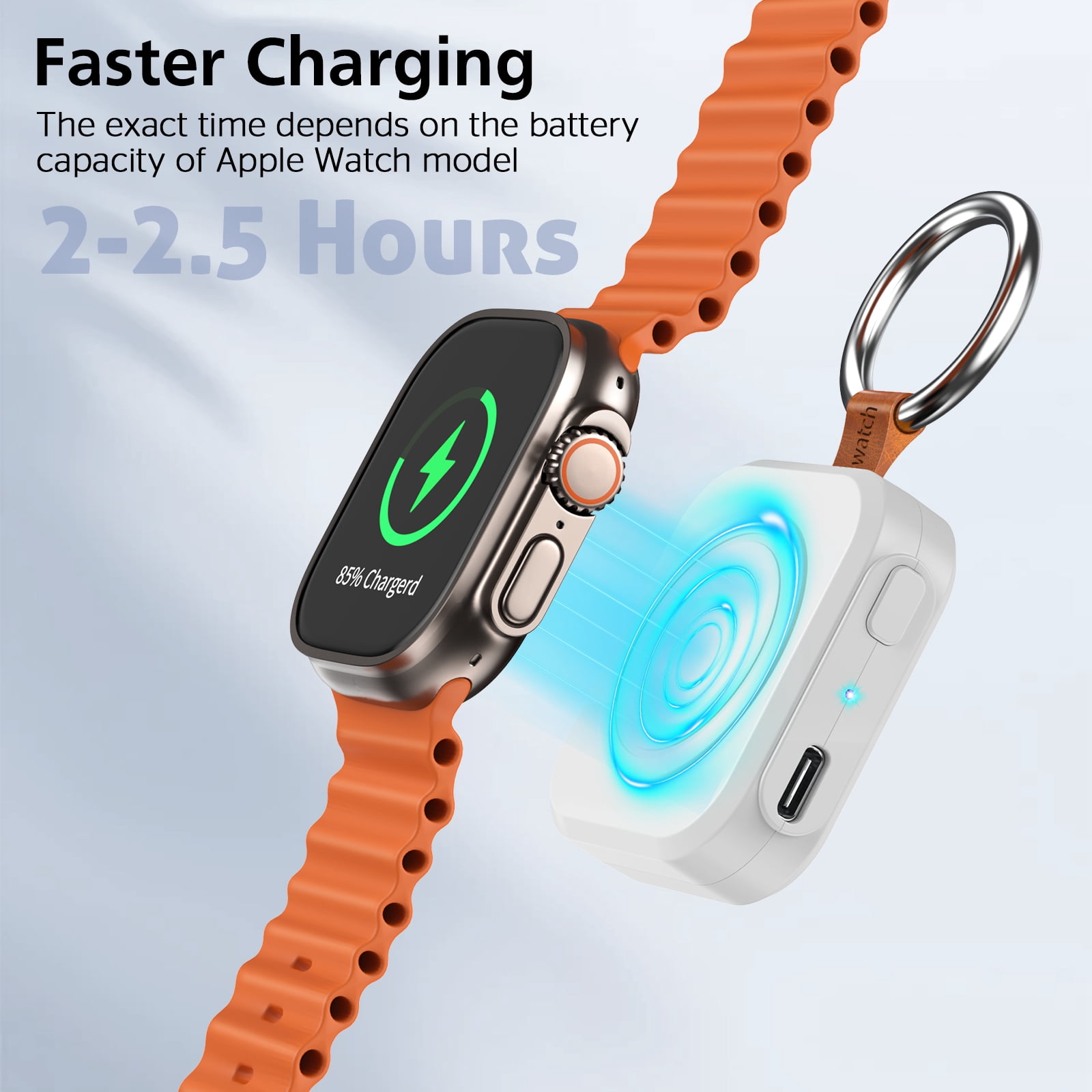 MYXON 1200mAh Wireless Portable Charger for Apple Watch, Keychain Travel Charger, Compatible with Series 10/9/8/7/SE/6/5/4/3/2/Ultra/Ultra 2, Type-C & USB Powered