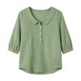 thumbnail image 5 of Lmueinov Women's Collared Half Button 3/4 Sleeve Cotton Blouse, Loose Casual Workwear Top for Daily Commute Wear S-2XL, 5 of 8