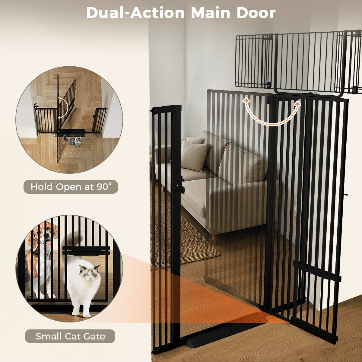 Cat Gate,Domipet 71"Extra Tall Dog Gate, 43''Wide Pet Gate Pressure Mounted, Safety Gate for Pets,Black