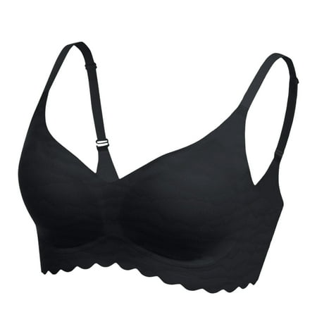 LIUCZHIOP Bras For Women Underwire Seamless Minimizer Push-Up Lightweight Latex Support Underwear Lift Black L