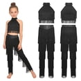 thumbnail image 2 of iiniim Girls 2 Piece Professional Ballroom Latin Dance Outfit Fringe Crop Top and Layered Tassel Pants Set Black 16, 2 of 7