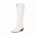 thumbnail image 5 of Ladies' Pointed Toe Knee High Riding Boots, Chunky Heel, Embroidered Detail, White, 5 of 11