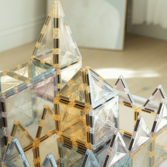 Square House 60 Piece Set 60pcs Magnet Building Tiles Clear Magnetic 3D Blocks Construction