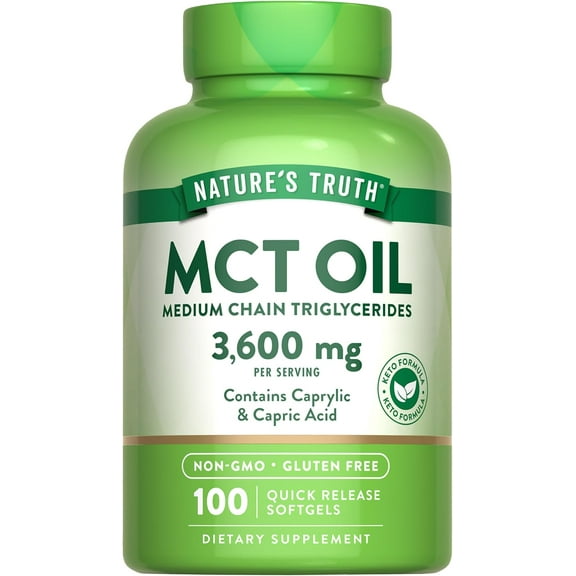 MCT Oil Capsules 3600mg | 100 Softgels | Keto Friendly Coconut Oil Pills | For Men and Women | by Nature's Truth