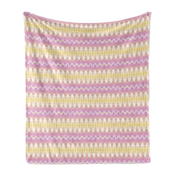 Abstract Soft Flannel Fleece Throw Blanket, Eastern Motifs Color Changes on a Plain Backdrop, Cozy Plush for Indoor and Outdoor Use, 70" x 90", Pink Earth Yellow, by Ambesonne