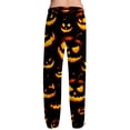 thumbnail image 6 of Halloween Lounge Pants for Men, Drawstring Sleep Bottoms with Psychedelic Rainbow Pumpkin & Star Print, Soft Lightweight Casual Trousers, Elastic Waist Pajama Leggings, 1 Pair Black L, 6 of 7
