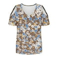 thumbnail image 5 of Olyvenn Women's Short Sleeve Shirts Floral Print Cold Shoulder Tops Basic Tees V Neck Blouse Fashion Summer Tshirts Khaki M, 5 of 6