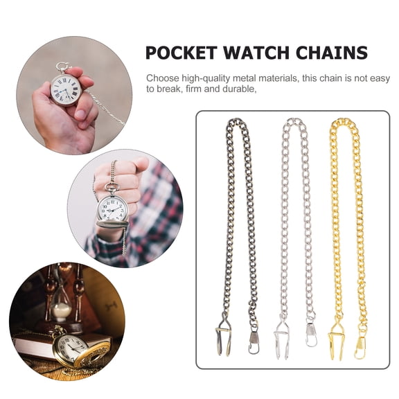 STRANDCHIC Retro Metal Pocket Watch Chains for Men, Assorted Colors, 3 Pieces, Vintage Style Accessories