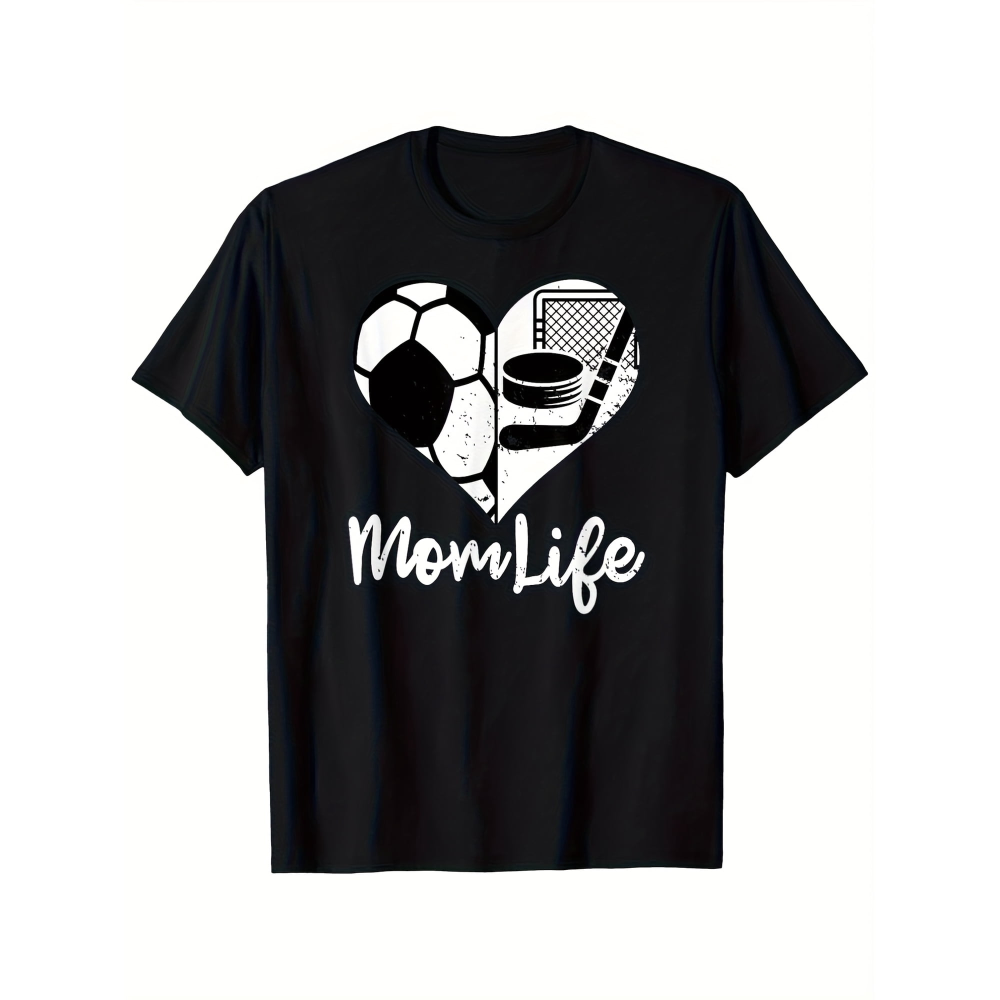 Retro Mom Life Soccer Hockey Heart Graphic Tee Cute Sports Mother's Day Women's Short Sleeve T-Shirt