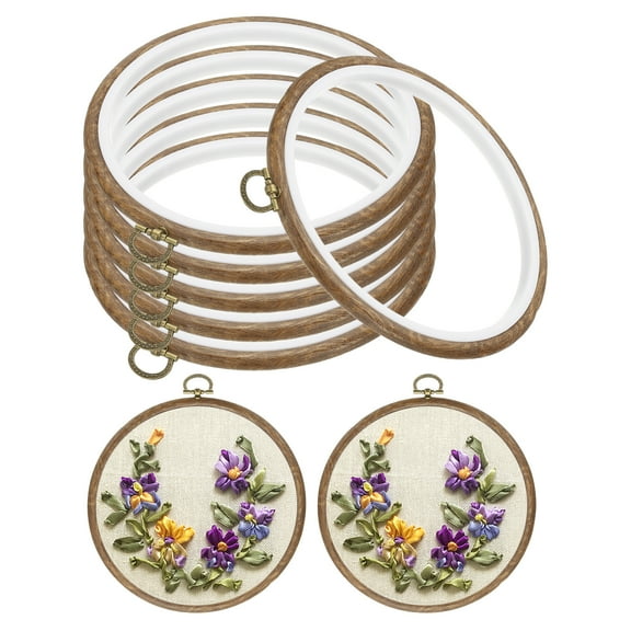 6inch Embroidery Hoop, 6pcs Cross Stitch Hoop Rubber Imitated Wood Circle Frame Ring for Embroidery Art Craft Sewing Ornaments Hanging Decoration