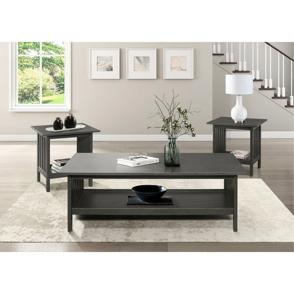 3pc Classic Wooden Occasional Table , Antique Gray Finish For Living Room Decor Transitional Coffee And 2 End Tables In Gray, Furniture