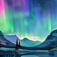 thumbnail image 6 of Acheng Aurora Borealis Mountains Landscape Round Tablecloth with Elastic Edge 100% Polyester Fiber Great for Home Kitchen/Parties/Holiday Dinner 54-58, 6 of 8