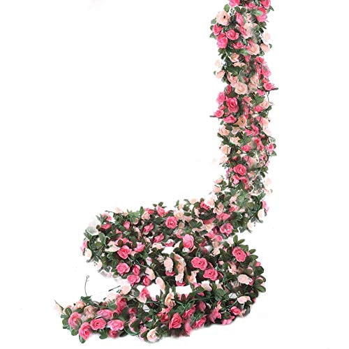 9 Pack 8.2 FT Fake Rose Vine Flowers Plants Artificial Flower Hanging Rose Ivy Home Hotel Office Wedding Party Garden  Pink