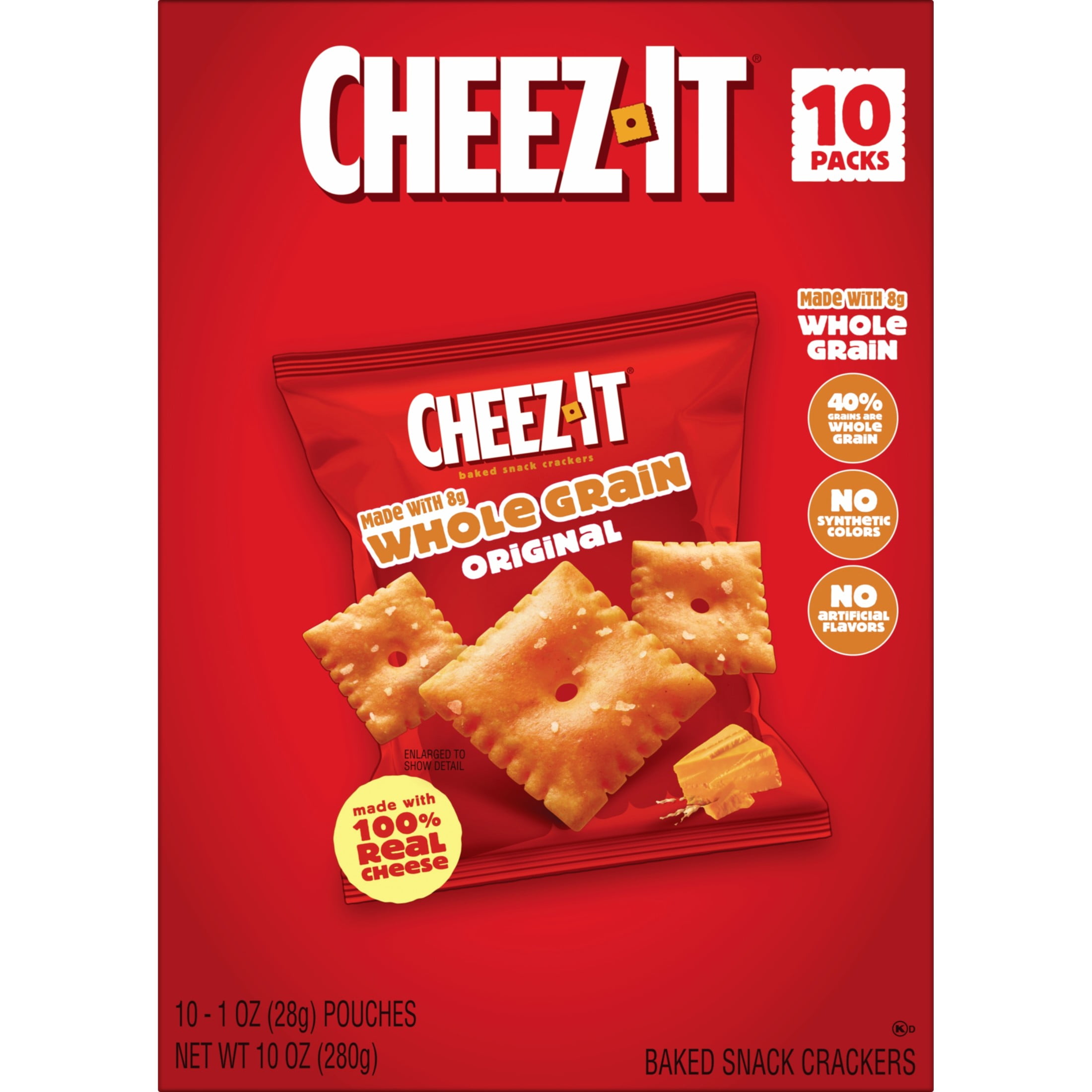 Cheez-It Original Baked Snack Crackers, Made with Whole Grain, 10