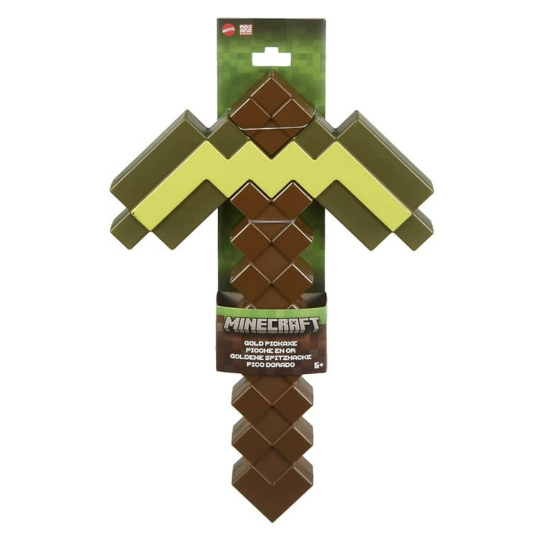 Mattel Minecraft Gold Pickaxe Toy, Pixelated Role-Play Accessory