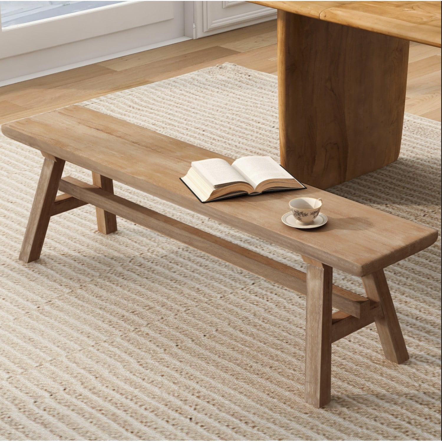 Solid Wood Bench, 39-inch Farmhouse Entryway Bench, Rustic Storage Bench for Indoor Use, Natural Finish