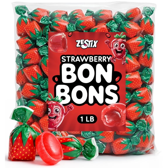 Strawberry Bon Bons Candy 1 lb, Individually Wrapped Strawberry Hard Candy, Old Fashioned Wrapped Candy Bulk for Parties, Office Bowls & Gifts