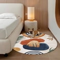 thumbnail image 2 of Boho Round Area Rug 3.3Ft Washable Circle Rugs for Dining Room Table, Bohemia Middle Century Leaves Abstract Minimalist Beige Non-Slip Carpet Floor Mats Indoor Outdoor Carpet Runner Home Decor, 2 of 8