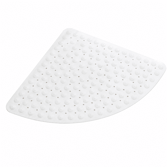 1 Piece Fan Shaped Bathroom Anti-Slip Mat 21.3 X 21.3 in PVC Massage Bathroom Floor Mat for Shower Stall Bathtub - White