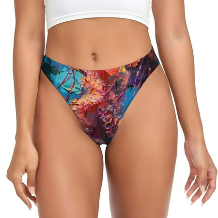 Rateoe Colorful Jellyfish Abstract Pattern Seamless Women Underwear Thongs No Show Ladies Thong No Line Breathable Comfortable Panties Undies for Women-3X-Large