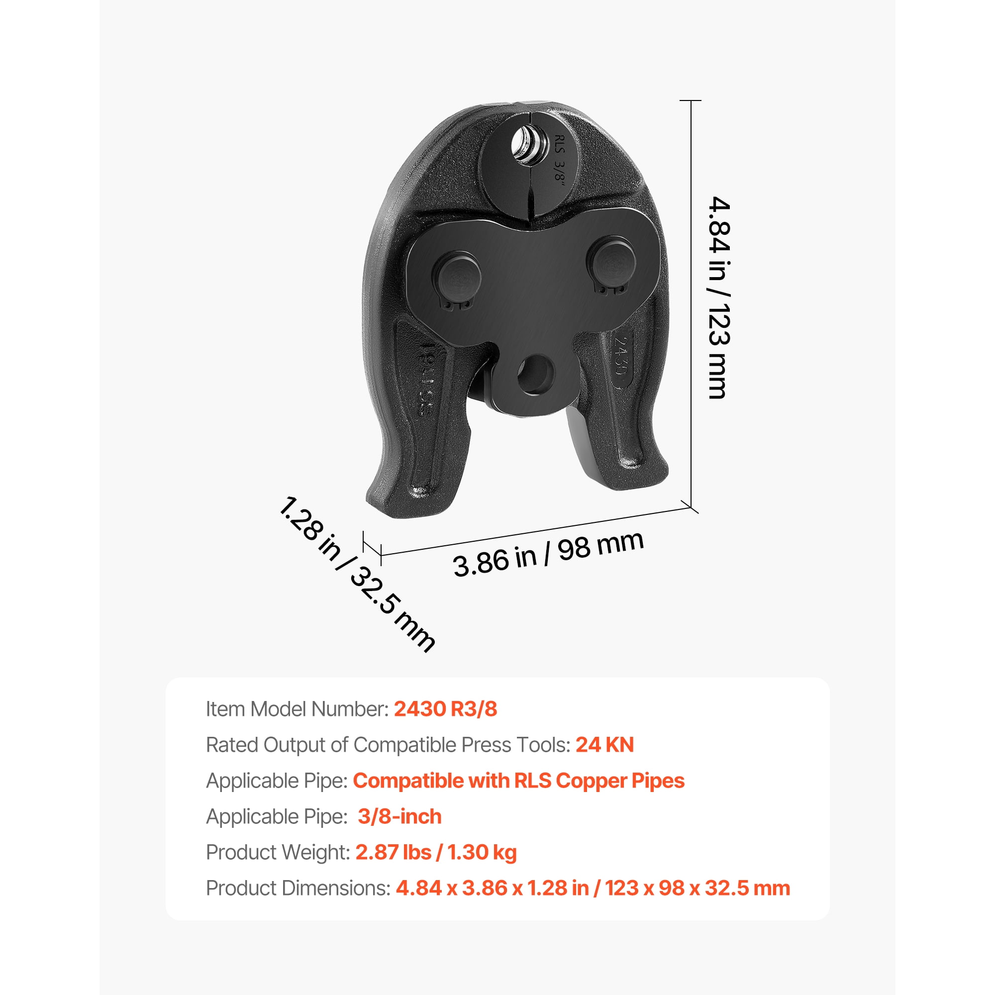 KFFKFF 3/8" Press Jaw for Compact Press Tools, 52 HRC Hardened Steel for High-Pressure HVAC/R Applications - Compatible with 24KN Tools for Copper Pipe Connections