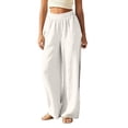 thumbnail image 2 of Hrsba Linen Wide Leg Pants For Women Solid Color High Waisted Elastic Waist Loose Full Length Trousers, 2 of 8