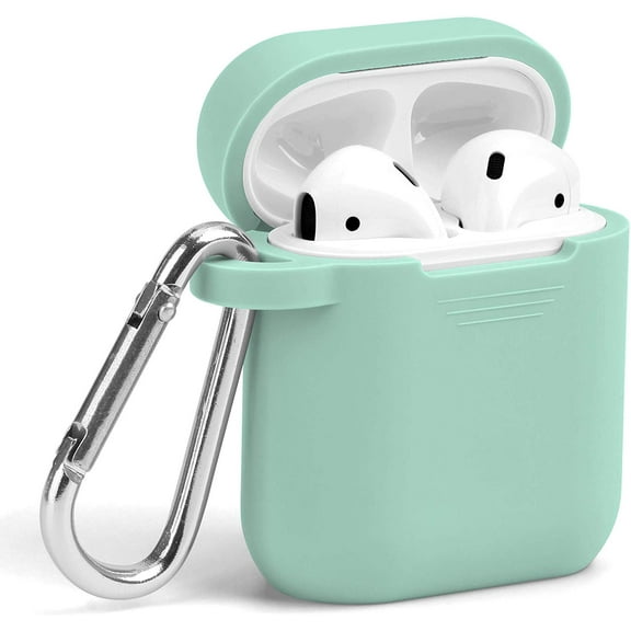 AirPods Case, GMYLE Silicone Protective Shockproof Earbuds Case Cover Skin with Keychain Kit Set Compatible for Apple AirPods 1 & 2 (Mint Green)