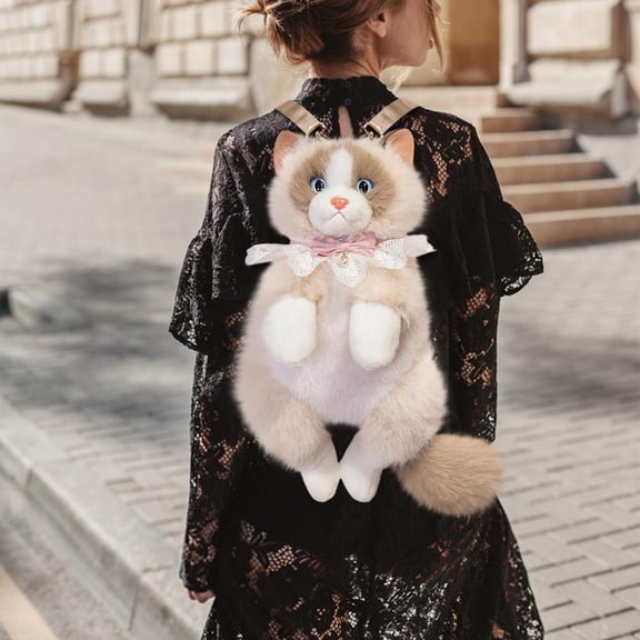 Uxgjfwu Ragdoll Cat Backpack Toy, Cute Kitty Double Shoulder Bag with Meow Sound, Doll for Girls, Plush Animal Pack for Outing, Gift, Interactive, Fun