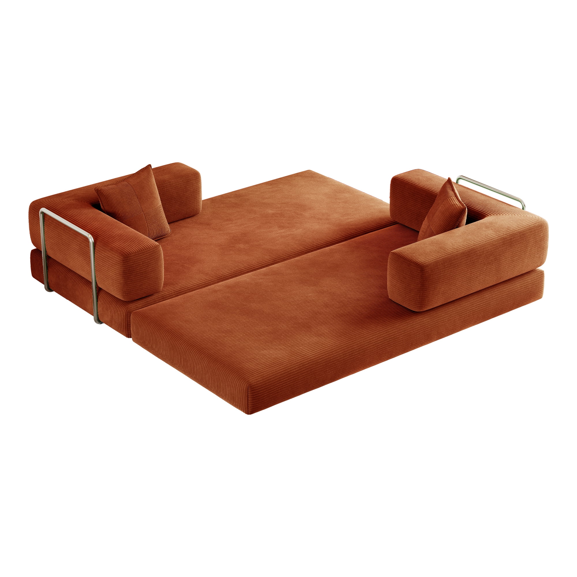 Leumius 79 Inch Convertible Sofa Bed,5-in-1 Corduroy Floor Sofa with High-Density Foam,Metal Back and Arm Supports, Washable Cover and Side Pockets,Orange