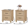 thumbnail image 7 of Set of 2 Nightstands with Charging Station, Wooden Bedside Tables with 2 Drawers, 20-Inch, Oak, 7 of 7