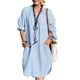 thumbnail image 2 of Women Cotton Linen Midi Dress Tunic Dress Pocket Vintage Baggy Long Sleeve Dress, 2 of 8