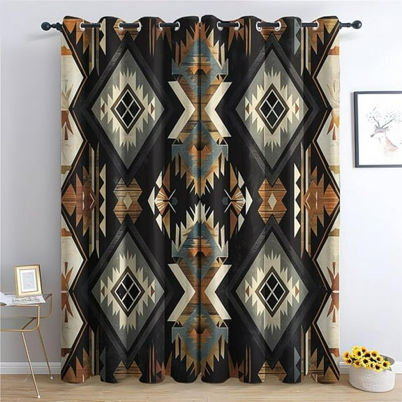 Aztec Boho Blackout Curtains For Bedroom Decor, Tribal Geometric Grommet Curtains, Southwestern Drapes Thermal Insulated For Living Room 53"W x 63"L (Pack of 2)