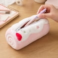 thumbnail image 4 of Cake Roll Plush Pencil Pouch, Cute Swiss Roll Shaped Zipper Pen Case, Soft Fluffy Stationery Storage Bag, Multifunctional Organizer Pouch for Office, Travel & Daily Cosmetics,Blue, 4 of 6