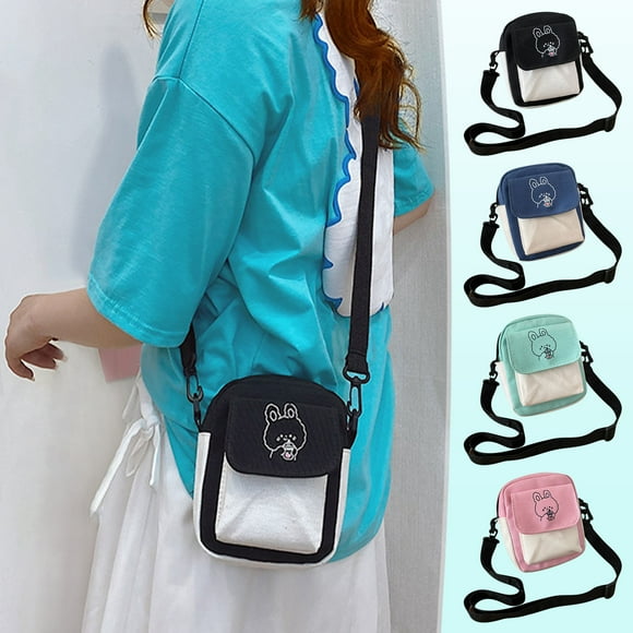 Bolso Bandolera Informal de Lona - Mini Bolso de Mano A la Moda para Mujer, Negro MNFD