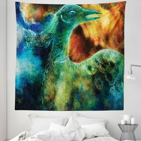 Colorful Tapestry, Mythical Phoenix Rebirth Long New Life from the Ashes Sun Exceptional, Fabric Wall Hanging Decor for Bedroom Living Room Dorm, 5 Sizes, Multicolor, by Ambesonne