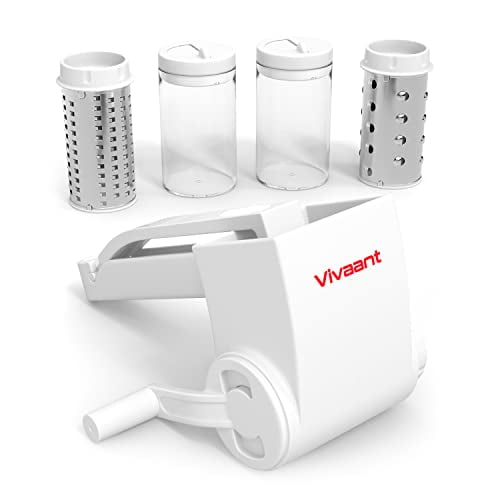 Vivaant Professional-Grade Rotary Grater - 2 Stainless Steel Drums - Grate Or Shred Hard Cheeses, Chocolate, Nuts, and More - Award-Winning Design and Heavy-Duty Build Quality Lasts A Lifeti