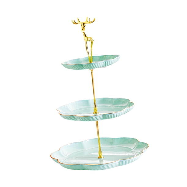 Soporte para cupcakes de 3 niveles, bandeja para galletas con borde dorado, reutilizable y multifuncional. Oro verde