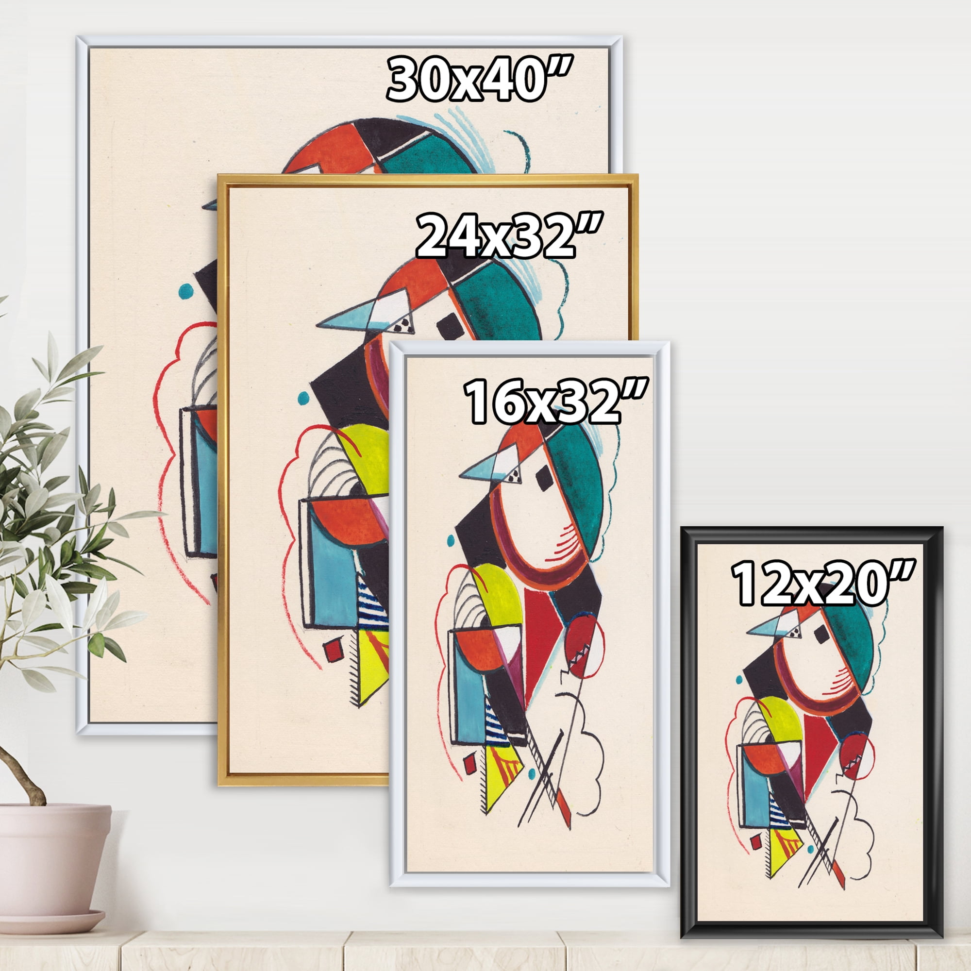 Designart 'Abstract Compositions Of Colored Geometric II' Modern Framed Canvas Wall Art Print