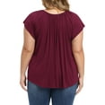 thumbnail image 4 of GRACE & GRANDEUR Women's Plus Size Summer Blouse Pleated Curved Hem Ruffle Sleeve Round Neck Dressy Loose Tops 1X Purple, 4 of 7